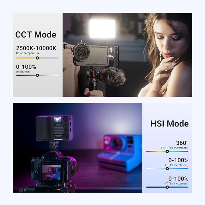 NEEWER BASICS BS40C Full RGB Magnetic Camera Video Light, 45W Boost Mode, Small LED Panel Lighting 4800lx/0.5m CRI95+ 2500-10000K 14 Scenes 5000mAh for DSLR Tripod Streaming Photography Vlog Recording