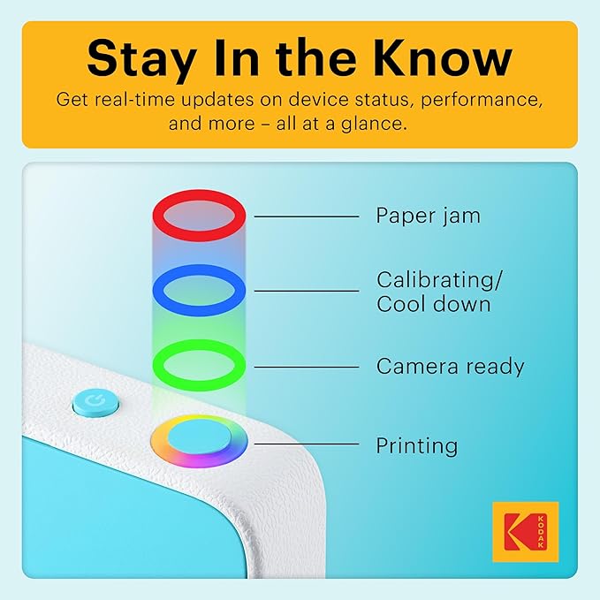 Kodak Printomatic+ Instant Print Digital Camera (Blue) 10MP Portable Camera with Interactive RGB LED Status Indicator, Prints Full-Color Photos on Zink 2x3” Sticky-Backed Photo Paper - Easy & Fun