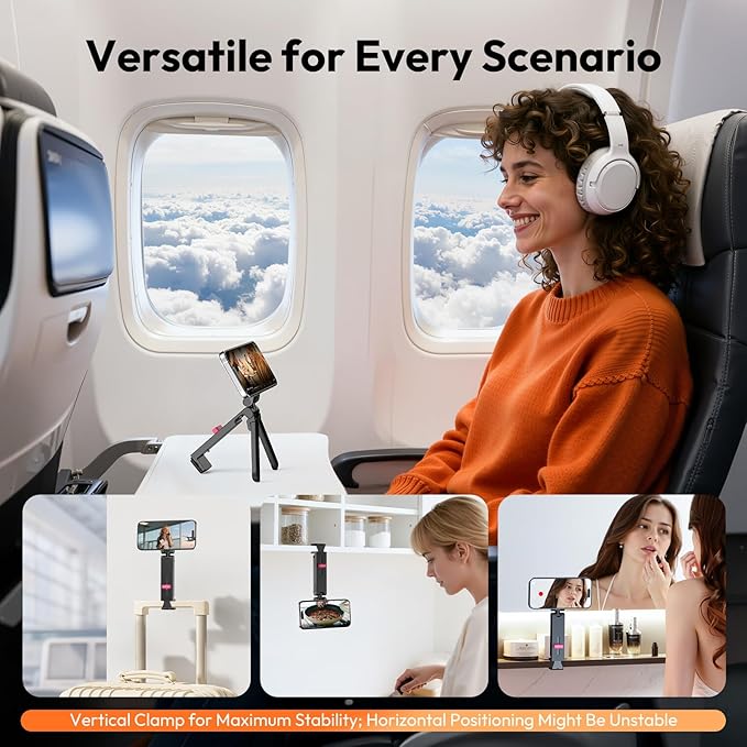 ULANZI MA88 Magnetic Phone Tripod Mount for MagSafe iPhone 17-12 Series, Strongest Magnet Handsfree Airplane Phone Holder for Woman Man, 360° Rotation Long Flight Travel Essentials for Seat Tray Table