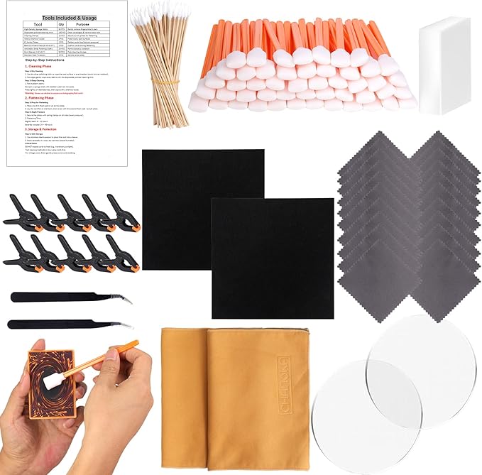 238 Pcs Card Cleaning Kit, Trading Card Cleaning Kit & Sports Card Flattening Kit, Card Care and Repair Tool Accessories for Card Collector with User Manual
