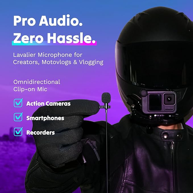 Purple Panda Wired Lavalier Microphone Omnidirectional – Attachable Lapel Mic Compatible with GoPro, DJI, Insta360, Tablet, iPad, DSLR, Camera, Ideal for Social Media Content Creators