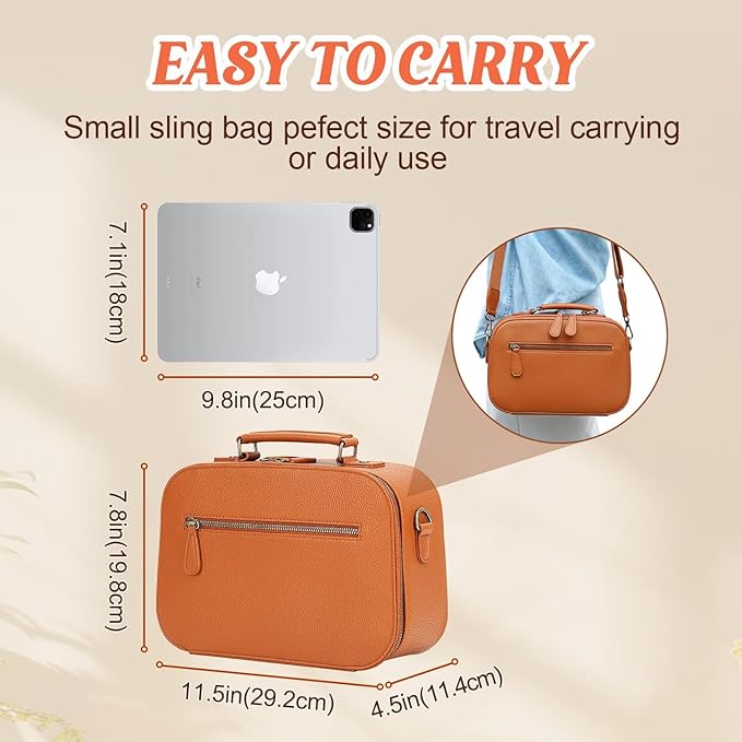 Camera Sling Bag, Waterproof PU Leather Crossbody Camere Bag for Photographers, Small Shockproof Case with Removable Dividers for DSLR/SLR/Mirrorless, 5L Brown