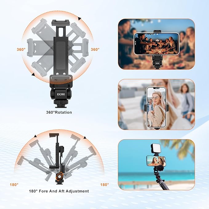 COMAN Metal Phone Tripod Mount - Holder Stand with 3 Cold Shoes & Arca Port, Universal Smartphone Mount Adapter, 360° Rotates Adjustable Cell Phone Clip Clamp Holder Fits iPhone 15 Pro Max Galaxy S24
