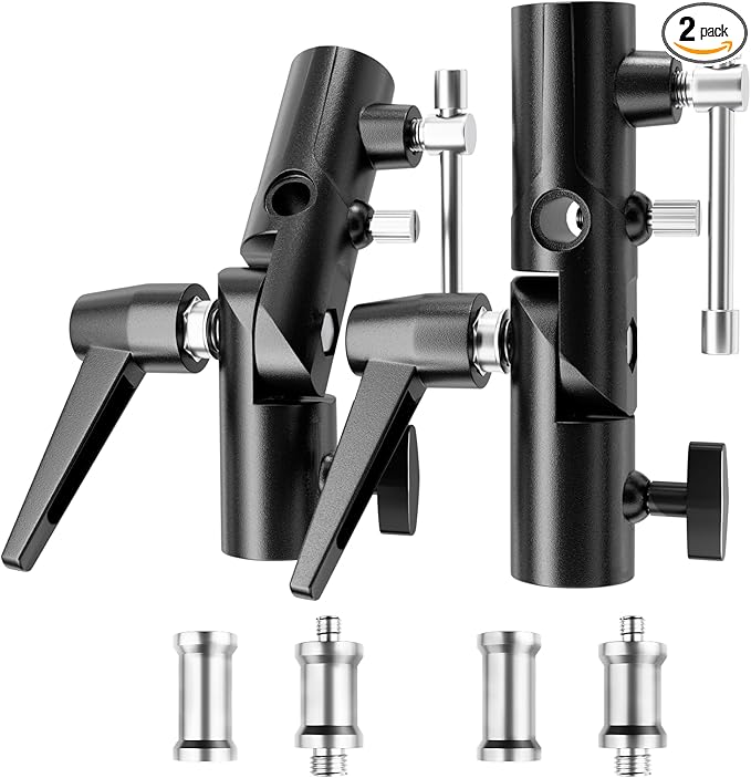 EMART Camera Flash Bracket H Type Mount with Umbrella Softbox Holder, 180° Swivel Adjustable Metal Light Stand Adapter with 1/4" to 3/8" Screw for Speedlite LED Tripod (2 Pack)