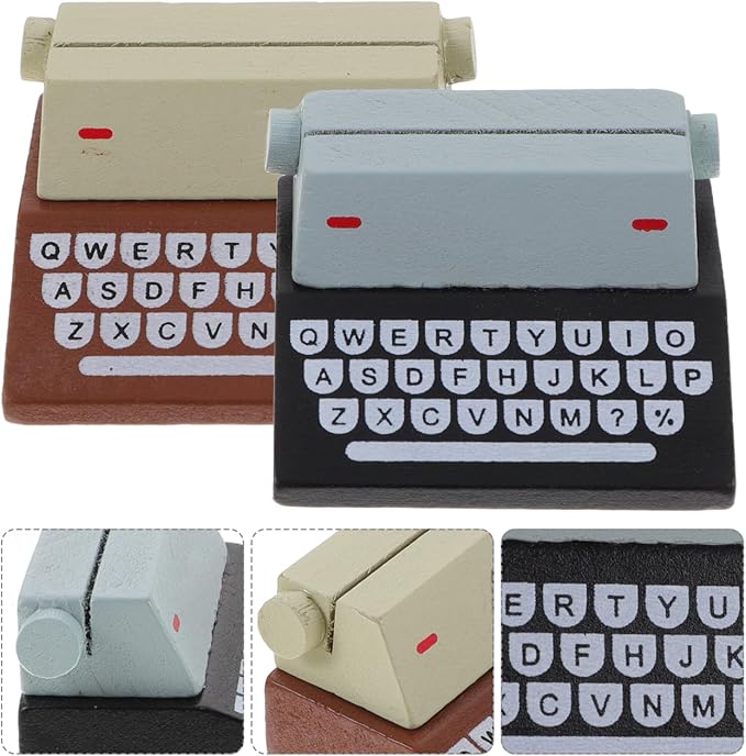 2pcs Vintage Typewriter Style Memo Holders Cute Wooden Picture Clips for Desktop Note Display Multi-Function Photo Stands with Wooden Base for Home and Office Decor