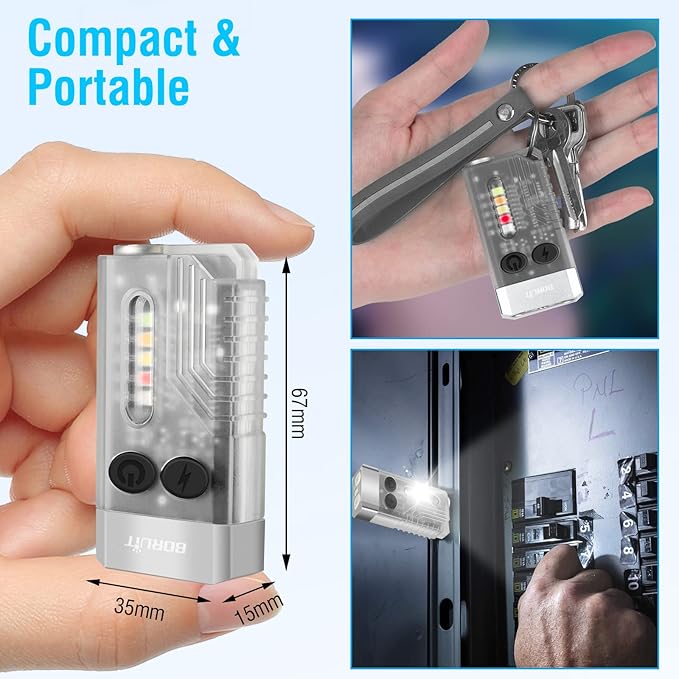 BORUIT V10 LED Small Powerful EDC Flashlight with 365nm UV Red Green Blue Light,Super Bright USB C Rechargeable Powered Mini Pocket Keychain Flash Light-14 Modes,Tail Magnet,Beeping Sound