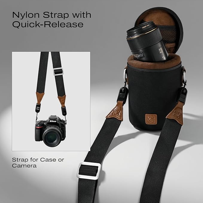 C Coiro Premium Camera Lens Case with Quick Release Strap, Water Resistant Protective Lens Pouch for DSLR Camera, 2 Size L and M, Compatible for Canon, Nikon, Sony, Pentax, Olympus