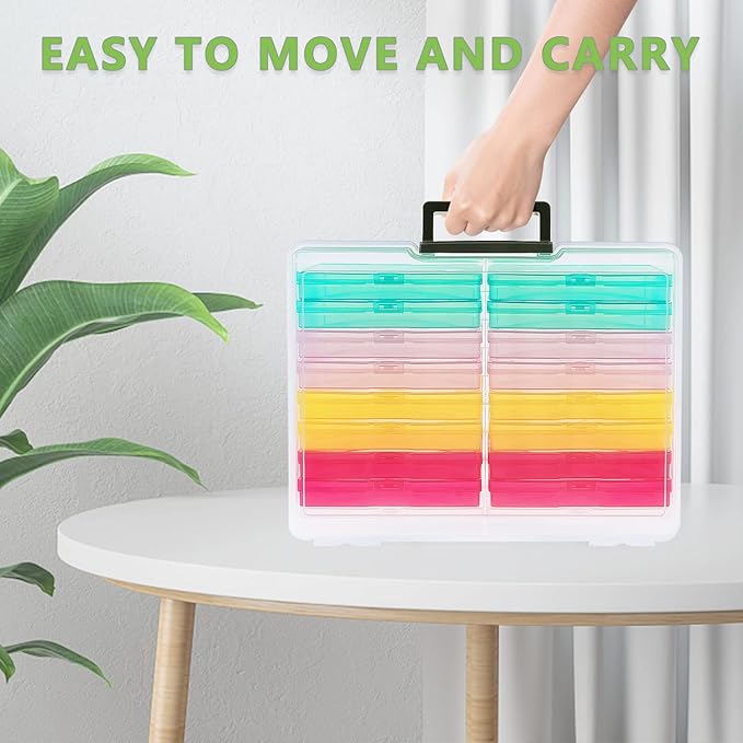 IDekooror Photo Storage Box 5" x 7", 18 Inner Extra Large Photo Organizer Container, Plastic Craft Storage Box with Handle for Pictures Stickers Stamps Seeds