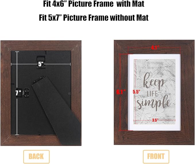 kennethan Dark Brown Picture Frame - 5x7, Displays 4x6 with Mat or 5x7 Without Mat - Wall Mountable