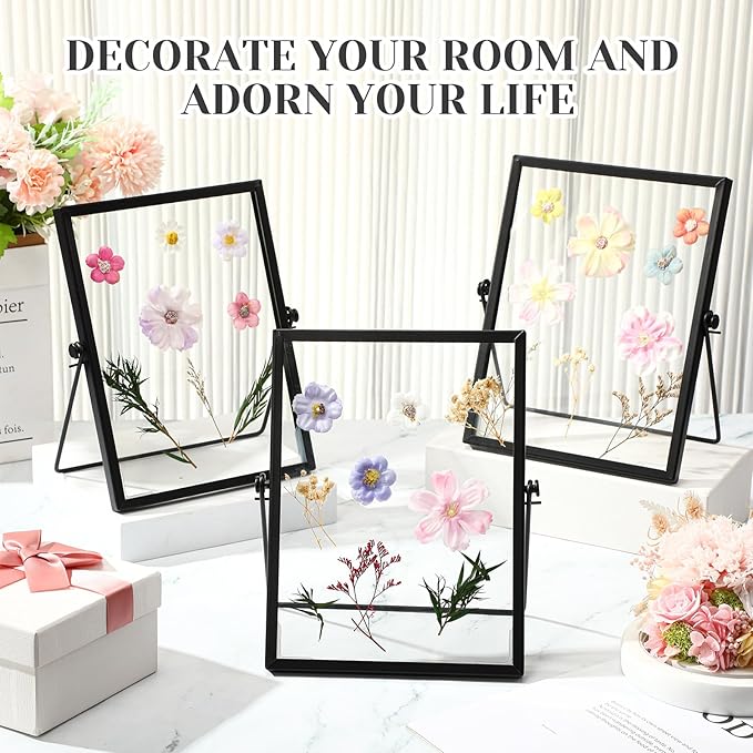Hoteam 12 Pack 6 x 8 Inch Black Floating Frame for Photo 4 x 6 Inch, Glass Floating Picture Frame Collection Vintage Metal Minimal Ornate Easel for Wedding Gift Pictures Photos Desk Tabletop Display