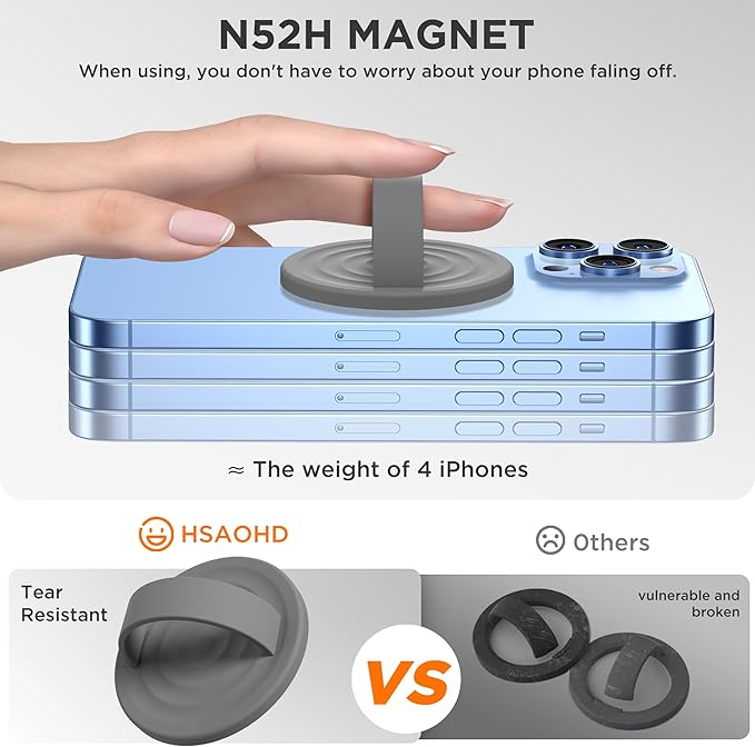 Upgraded Magnetic Phone Grip, Liquid Silicone Soft and Portable, Removable Finger Loop Ring Grip Holder for iPhone, Strong Magnetic Attraction, Compatible with MagSafe Phone Case, Space Gray