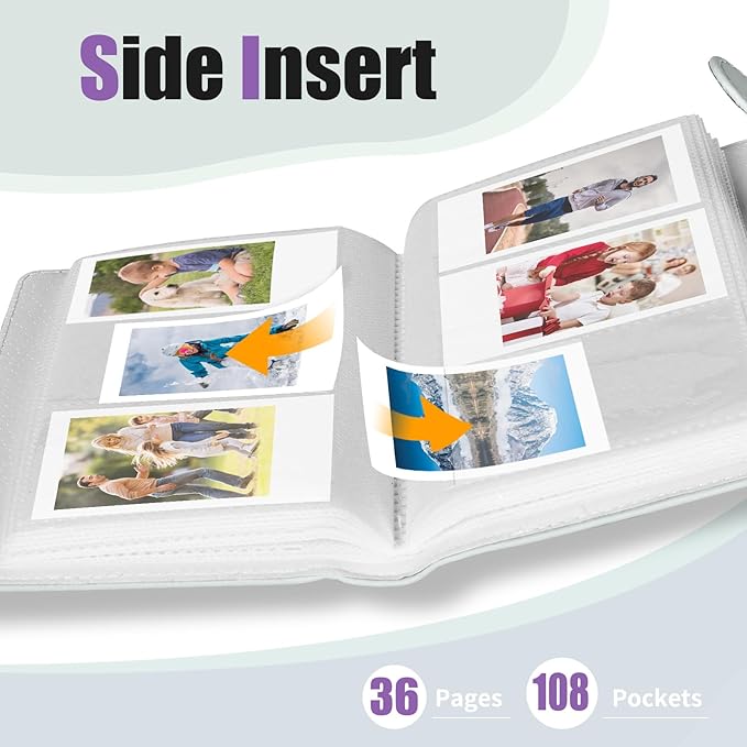 Riosin 108 Pockets Mini Album Compatible with Fujifilm Instax Mini film, Suitable for Instax Mini 12/11/7+/9/Evo/Link 2, 2x3"Photo Album for Canon ivy 2 Kpop Photocard (Magic Silver)