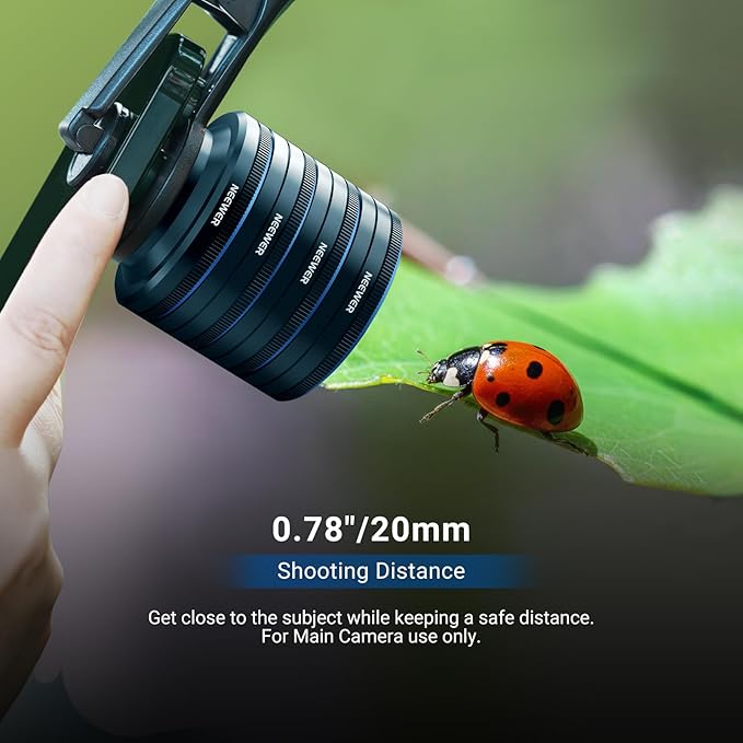 NEEWER Phone Macro Lens Kit, 4 Pcs Stackable Magnetic Closeup Lens Attachment Set with 17mm Threaded Clamp, Clip On Photography Accessories Compatible with iPhone Android Samsung, LS-87