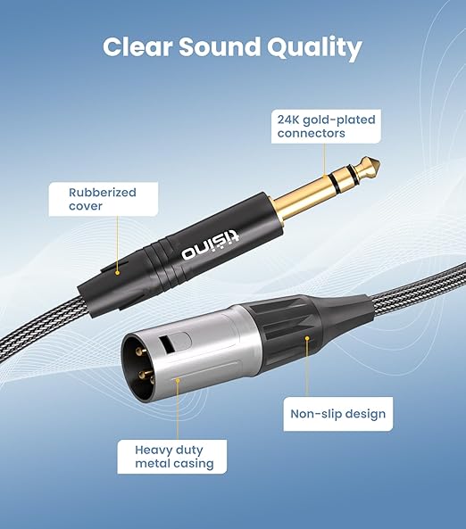 Tisino 1/4" to XLR Cable, 6.35mm TRS to XLR Male Nylon Braid Quarter inch TRS to XLR Male Balanced Interconnect Microphone Cord Patch Cable - 10ft