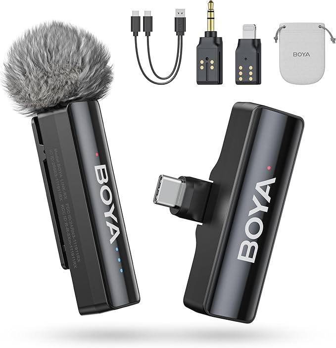 BOYA BOYALINK 2 A1 (1TX+3RX Adapter) Wireless Lavalier Microphone for iPhone Camera Android, Clip on Mic, 48 KHz 24 Bit, 1000ft, Noise Cancelling, Mini Lapel Mic USB-C/Lightning/3.5mm TRS