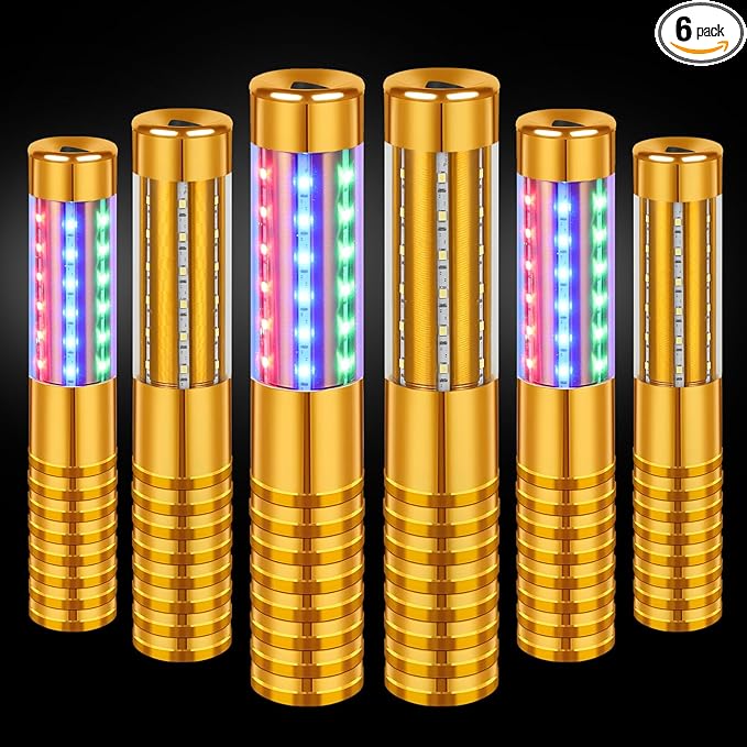 6 Pieces RGB LED Strobe Baton Light Rechargeable Bottle Service Sparklers Stick Reusable Champagne Bottle Handheld LED for Club Stage Nightclub Party Concert Event Bar Outdoor - Gold
