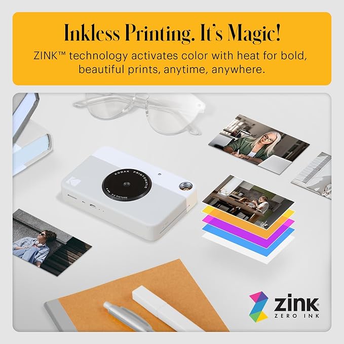 Kodak Printomatic Full-Color Instant Print Digital Camera - 75 Sheets Bundle - Prints On Zink 2x3 Sticky-Back Photo Paper - 5MP, Portable, Creative Fun Gift for Birthday, Christmas, Holiday - Grey