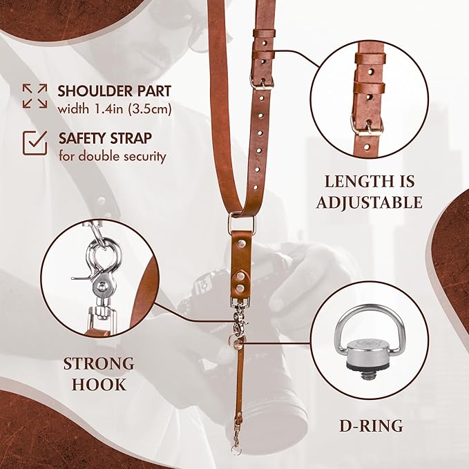 C Coiro Leather Camera Strap for One Camera Professional Single Leather Harness Shoulder Strap Quick Release