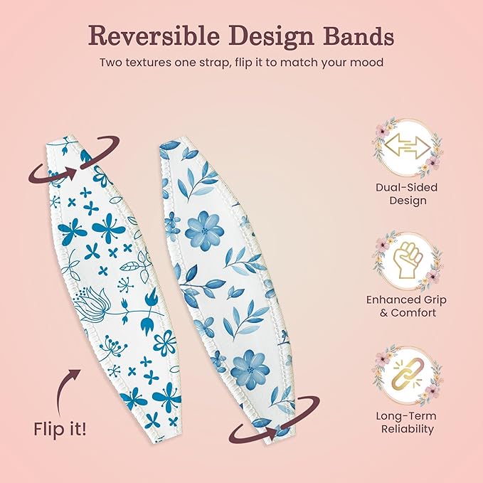 Switchbands Phone Grip Strap - Reversible Finger Holder for Phone Back, Customizable Anti-Slip Design, Wireless Charging Compatible Detachable Holder for iPhone - Blue Ditsy
