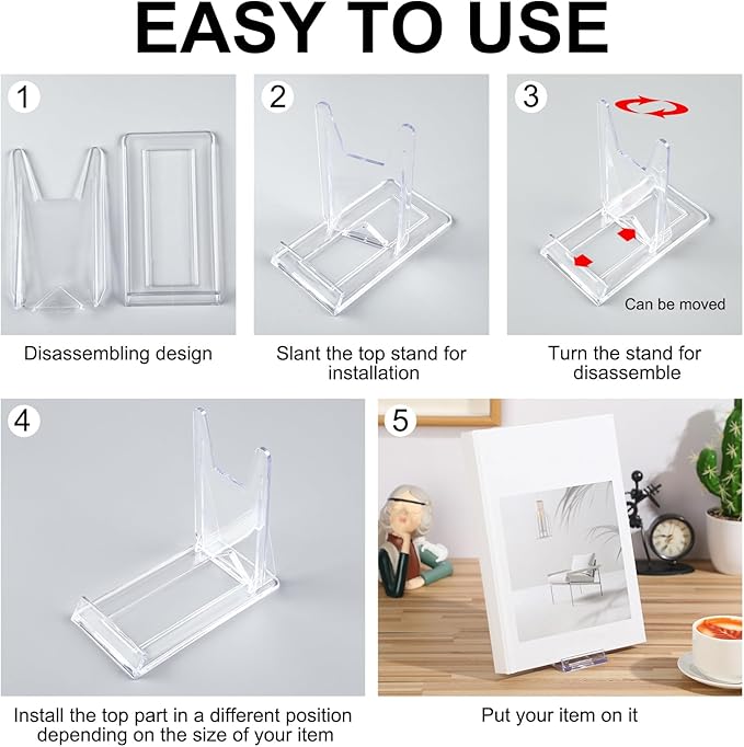 24 Pack Acrylic Book Stand for Display Adjustable Clear Display Holder Easel Collector Stand for Home Office Back to School Comic Album CD Magazine Postcard Artworks (4.2 x 4.3 x 2.35 Inch)