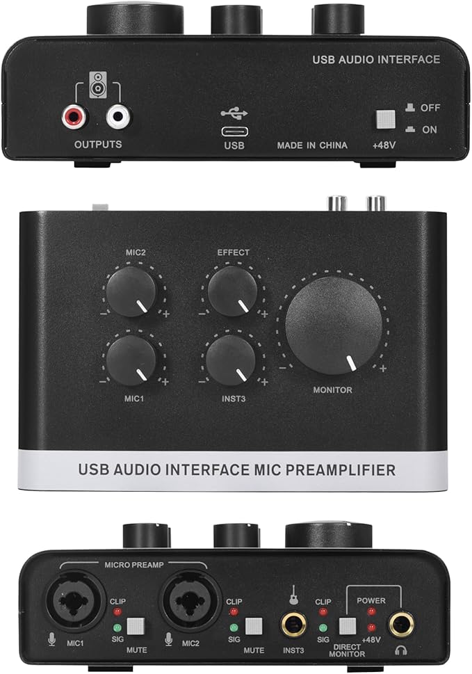 USB Audio Interface with 2X XLR/TRS Inputs, Phantom Power, USB-A/C Connectivity Perfect for Recording, Live Streaming, Podcasting Home Studio Use by Musicians Content Creators(OS3)