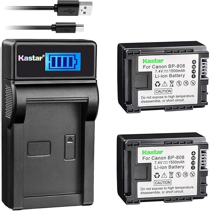 Kastar Battery 2 Pack & Slim LCD USB Charger for Canon BP-808 Canon VIXIA HF G10 G20 M30 M31 M32 M40 M41 M300 M400 S10 S11 S20 S21 S30 S100 S200 HF10 HF11 HF20 HF21 HF100 HF200 HG20 HG21 HG30 XA10