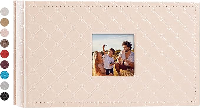 Mublalbum Small Photo Album 4x6 100 Photos Leather Cover Picture Book with Horizontal Pockets for Baby Wedding Anniversary and Family (Pink)