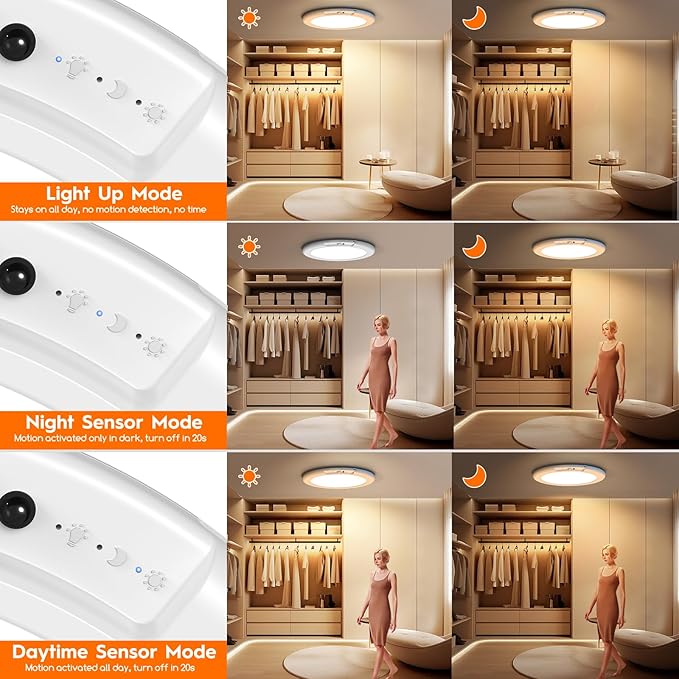 Rechargeable Motion Sensor Ceiling Light, Wireless Ceiling Lights Battery Operated Closet Light with Remote, 500LM 3000K/4500K/6500K, 0.55″ Ultra Thin Lights for Bathroom Hallway Pantry, 1 Pack