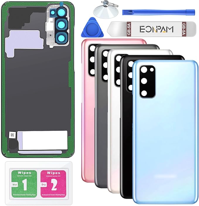 Back Glass Replacement for Samsung Galaxy S20 SM-G980 G981 Back Cover Rear Housing with Camera Lens + Repair Tool Kit Genuine Rear Glass (Blue)