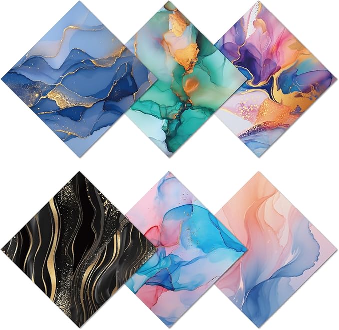 CREATCABIN 6 Packs Thickened Glasses Cleaning Cloth Marbling Design Microfiber Cleaning Cloth Multi-Colored Eyeglass Cleaning Cloths Soft Wipes for Reusable Eyeglass Phone Screens Camera Lens 6x6in
