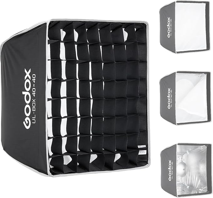 Godox UL-BOX-40 16”x16” Square Softbox with Bowens Mount, 16”/40cm Folding Quick Release Softbox Foldable Soft Box with Grid, Diffuser for Godox/SMALLRIG/Neewer/Aputure
