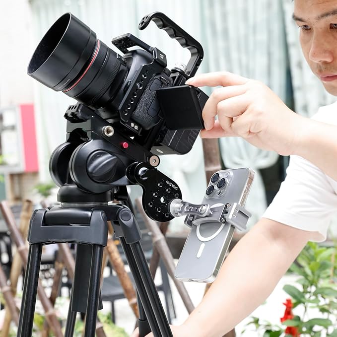 Niceyrig Video Tripod Extension Side Plate with Cold Shoe 1/4'' & 3/8'' ARRI Hole, M8 Threaded 30-Gear Type Rosette Mount Adapter Applicable for Benro, Miliboo, Teris, Weifeng - 592