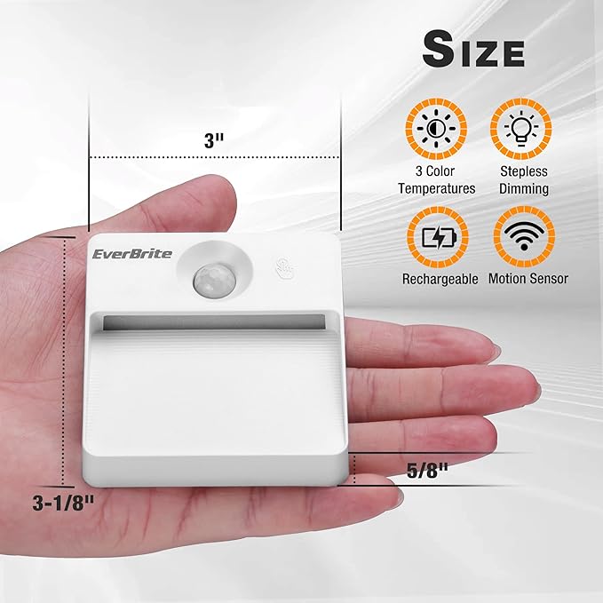 EverBrite Rechargeable Square Motion Sensor LED Night Light, Motion Activated LED Night Light with 3 Lighting Modes, Touch Control, 3 Color Temperatures & Dimmable, for Hallway, Bedroom, 6 Pack