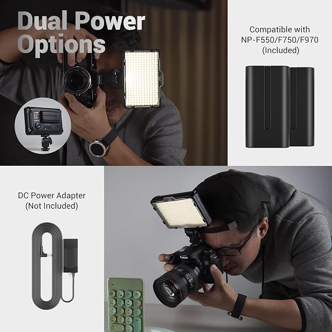 Tolifo PT-F260B on Camera Video Light, 26W Bi-Color Photography Lighting for DSLR Camera Camcorder with Battery and Charger, LED Panel Dimmable with 5 Color Filter Hot Shoe