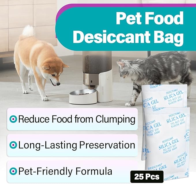 25 Pcs Pet Food Desiccant Bags Compatible with Petkit/Petlibro/Pawsync Automatic Cat Feeder, Pet Feeder Replaced Desiccant, Reminder Keep Pet Food Dry and Fresh