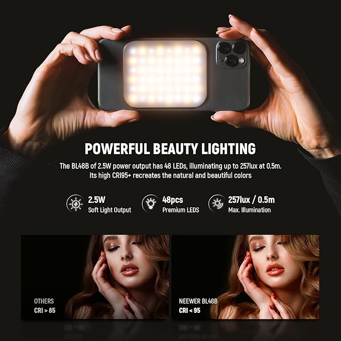 NEEWER BASICS Magnetic Selfie Light Compatible with MagSafe iPhone 16 15 Pro Max, Clip on Video Conference Lighting Fill Light for Computer Laptop Zoom Calls Live Streaming Outdoor Recording, BL48B