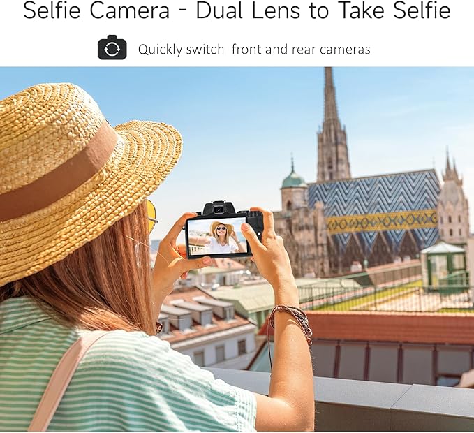 8K Digital Cameras for Photography, 64MP Vlogging Camera for YouTube with 4" Touch Screen, Dual Front/Rear Cameras with LED Fill Light, 3000MAh Battery, Lens Hood, Hot Shoe & 32GB TF Card