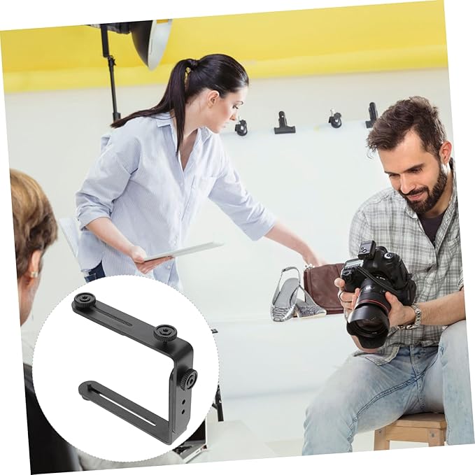 OSALADI Dual Shaped Metal Bracket for DSLR Camcorder Flash Light Holder Photography Accessory with Matte Non Slip Surface for Portrait and Landscape Shots