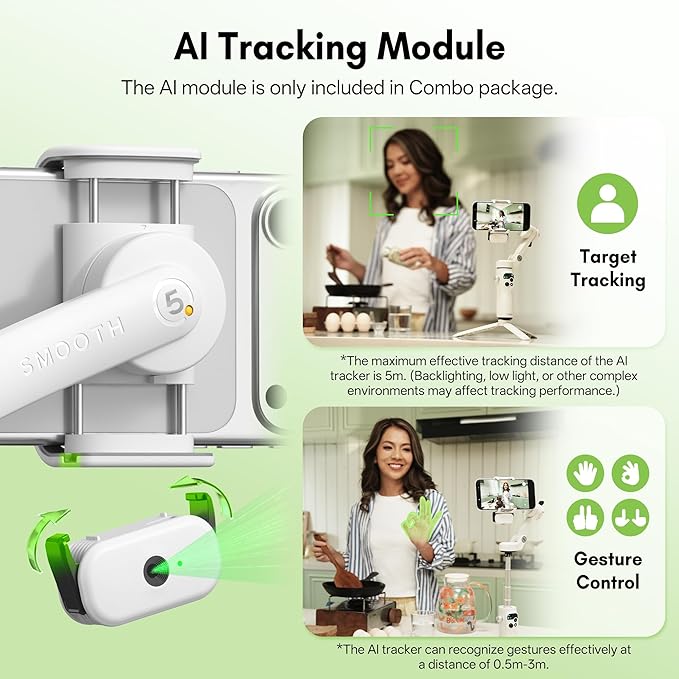 ZHIYUN Smooth Q5 Ultra Combo [Official] Gimbal Stabilizer for iPhone, Portable Foldable Phone Gimbal with Detachable Voice Remote Control, AI Tracker, Built-in Extension Rod, Fill Light, for Vlog