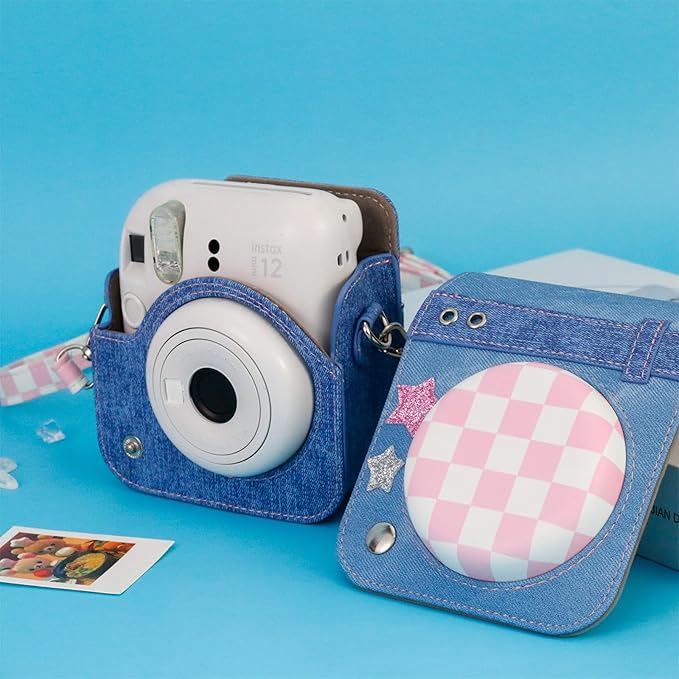 Frankmate Protective Case Compatible with Mini 12 Instant Film Camera with Accessory Pocket and Adjustable Strap (Sweetheart Denim)