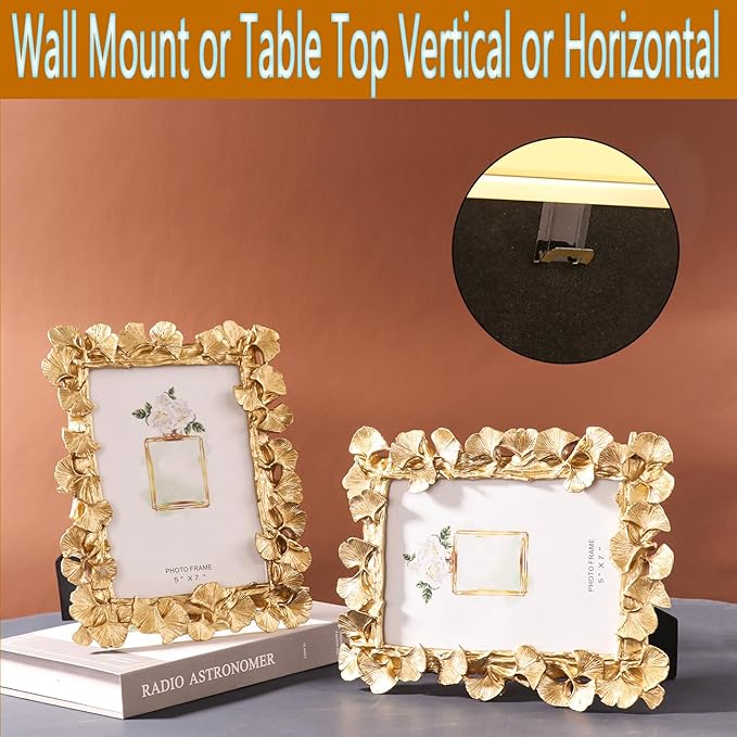 Picture Photo Frames 4x6, Gold Leaf Photo Frame,Vintage Picture Frame for Tabletop Stand or Hanging, Elegant Picture Frames for Desk or Wall,Tabletop, Counterspace, Shelf (Gold, 4x6)