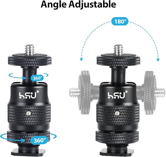 HSU Cold Shoe Mount Adapter, Aluminum 1/4”-20 Screw Hole 360° Rotation Camera Tripod Mount for Insta360 X4/X3/X2/X/RS/R/GoPro/Sony/DSLR Camera Flash and Other Cameras, Black