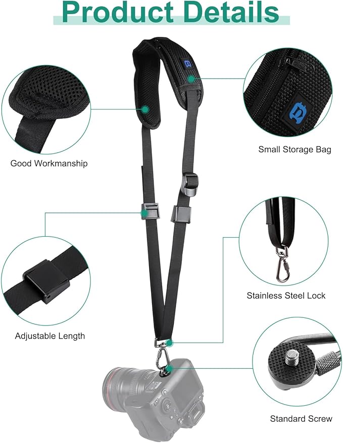 PULUZ Camera Shoulder Strap with Quick Release and Anti-Slip Soft Pad, Adjustable Camera Sling Strap for Photographers