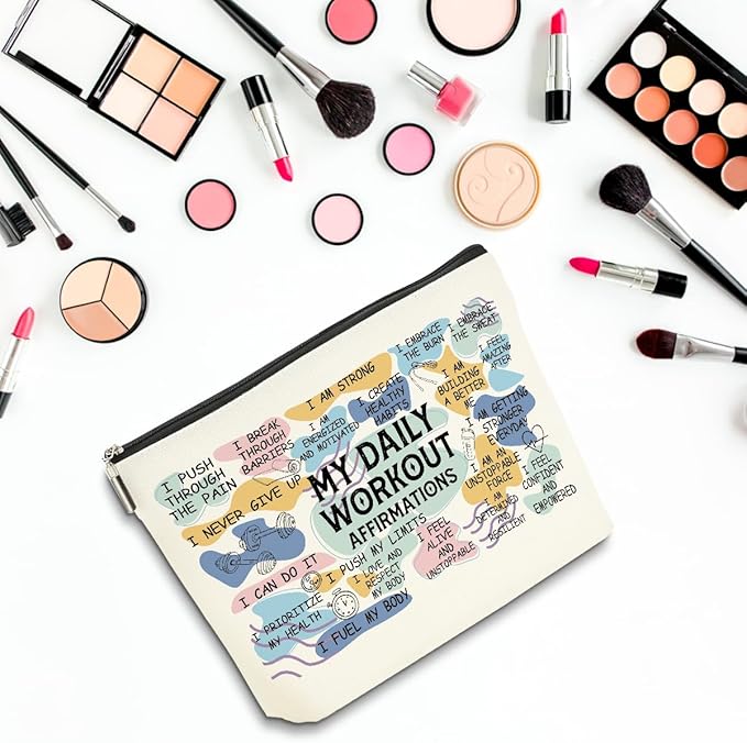 2PCS Daily Affirmations for Women Makeup Bag, Workout Gifts Gym Necessities for Women Encouragement Inspirational Mental Health Gym Gifts for Female Coworker Birthday Travel Toiletry Cosmetic Bag