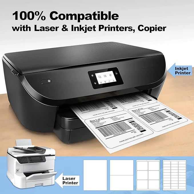 600 Pcs 6 Up Labels,4" x 3-1/3" Shipping Address Labels for Laser & Inkjet and Copier Printer, 100 Sheets 6 Labels per Page Sheets Blank Mailing Labels, 6 per Sheet Barcode Labels Sticker