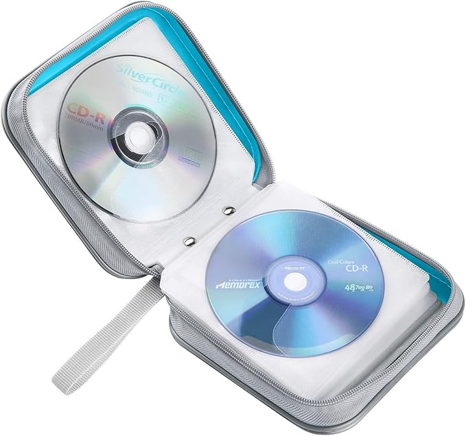 CD Case, 40 Capacity CD/DVD Case Holders Wallet Hard Plastic DVD Disc Cases Storage Binder for Car Home Office Travel (Sky Blue)