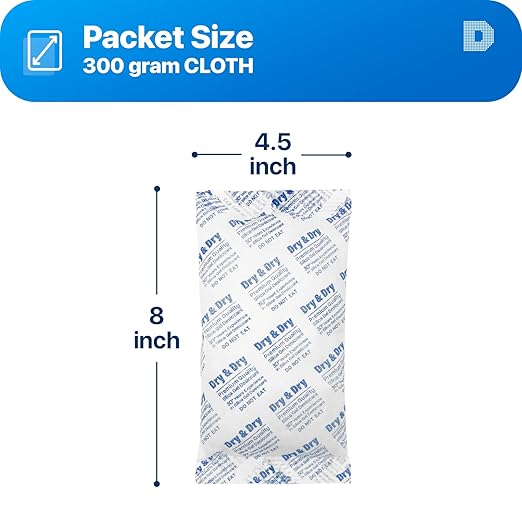 Dry & Dry 300 Gram [5 Packets] Silica Gel Packets Desiccants, Silica Packets - Rechargeable Silica Gel Packs, Desiccants Packets, Silica Gel