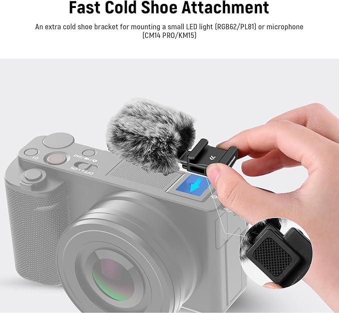NEEWER CA133 Black Cold Shoe Wind Muff Compatible with Sony ZV-1F ZV-E10 ZV-1 ZV-E1 ZV1 II Vlog Cameras, Microphone Furry Windscreen with Cold Shoe Mount Adapter & Cleaning Cloth Accessories