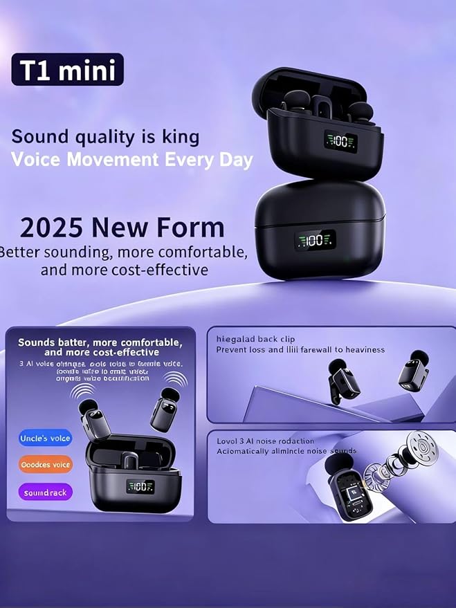 Mini Wireless Lavalier Microphone for iPhone/Android, Lapel Mic with 3-Level Noise Reduction, AI Voice Changer,48kHz/24bit 30H Charging Case, Plug & Play Mini Mics for Vlogging,Content Creators