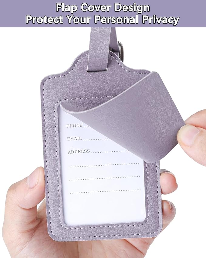 Teskyer Luggage Tags, Thick & Durable, Easy to Identify, Privacy Protection, TSA Approved Travel Essentials Suitcase Tags - 4 Pack, Purple